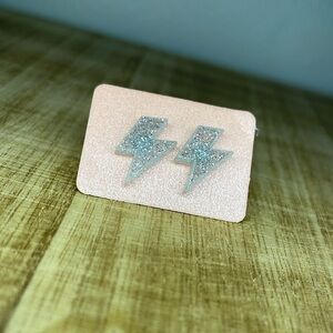 Silver Glitter Lightning Bolt Earrings